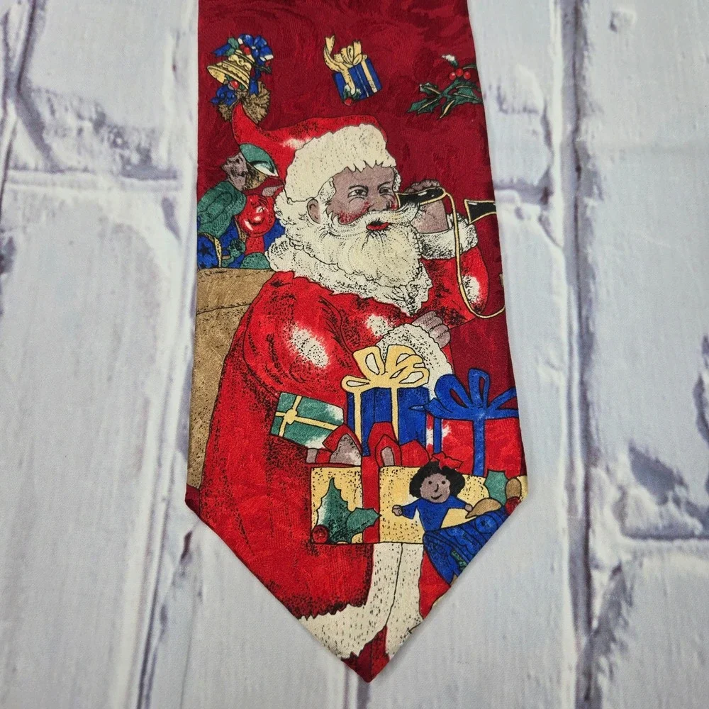 Croft & Barrow Red Santa‎ Claus Christmas Holiday Silk Blend Necktie Mens